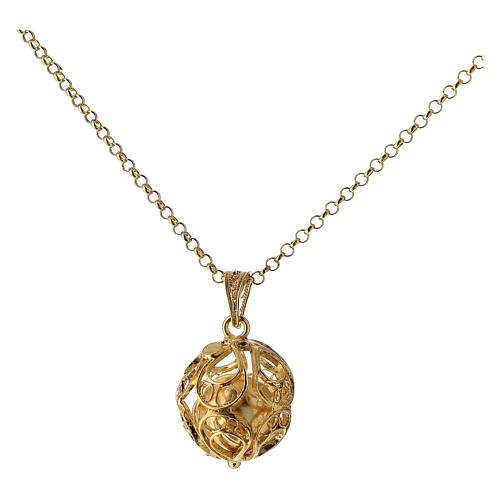 Colar bola chama-anjos dourado arabescos prata 800 1