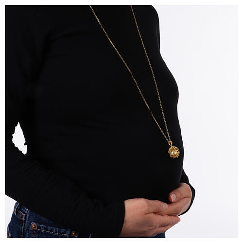 Colar bola chama-anjos dourado arabescos prata 800 2