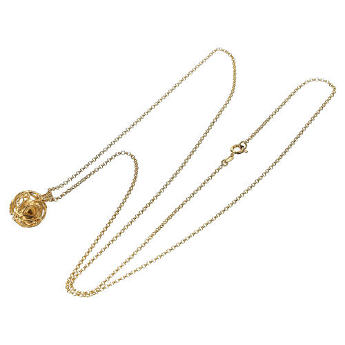 Colar bola chama-anjos dourado arabescos prata 800 3