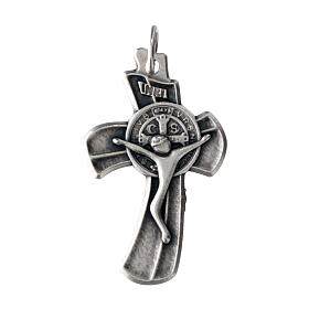 Zamak cross pendant with Saint Benedict medal, 1.2x0.8 in