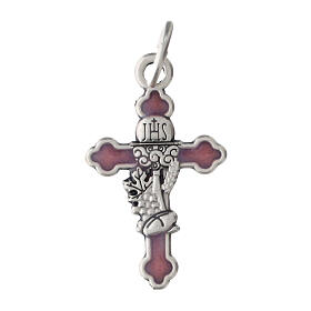 Pink background cross pendant, 1.2x0.8 in, zamak