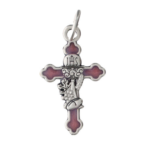 Pink background cross pendant, 1.2x0.8 in, zamak 1