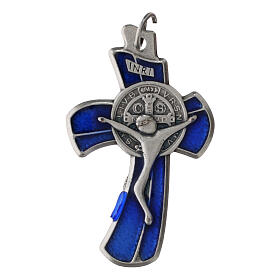 Cross pendant 4x3 cm zamak with blue background