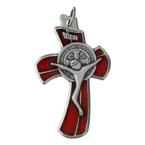 Cross pendant, 1.5x1 in, zamak with red background 1