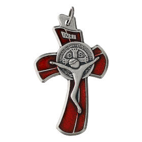 Cross pendant zamak with red background 4x3 cm