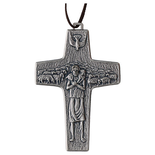 Good Shepherd Cross Necklace with Brown Cord, 10x7 cm 1