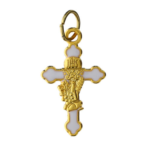 Pendente croce dorata 3x1 cm fondo bianco 1