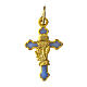 Pendente croce dorata 3x1 cm fondo azzurro s1