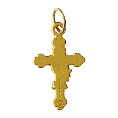 Golden cross pendant 3x1 cm with blue background 2