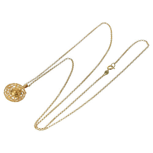 Gold plated angel caller necklace, 925 silver, filigree flower, 35 in 3