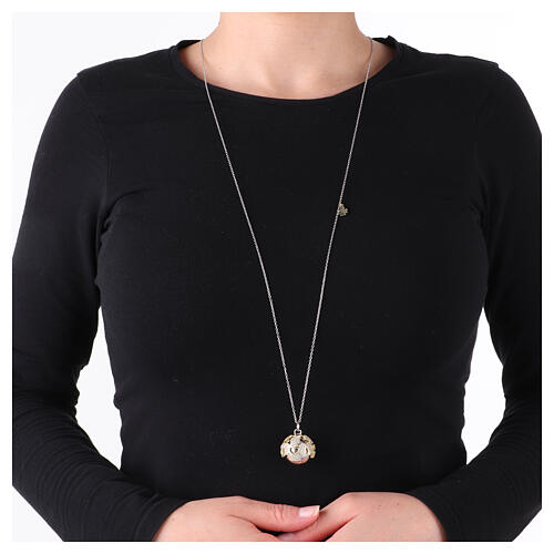 Halskette Engelsruf Amen aus rhodiniertem Stahl, weiße Zirkone, goldfarbener Anhänger, 95 cm 2