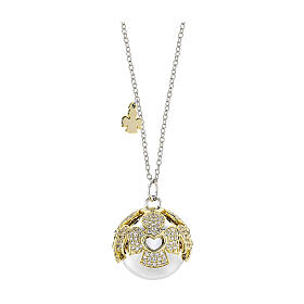 Collana chiama angeli Amen acciaio rodiato zirconi bianchi charm oro 95 cm