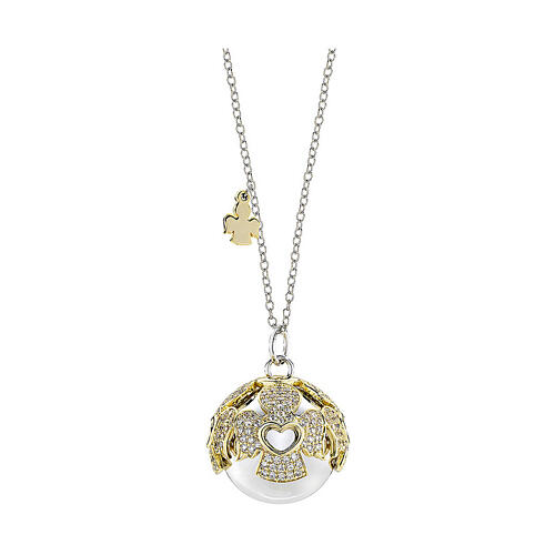 Collana chiama angeli Amen acciaio rodiato zirconi bianchi charm oro 95 cm 1