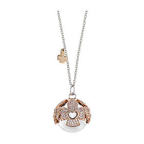 Collana Amen chiama angeli acciaio rodiato 95 cm zirconi bianchi charm rosé
