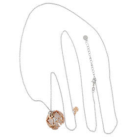 Collana Amen chiama angeli acciaio rodiato 95 cm zirconi bianchi charm rosé