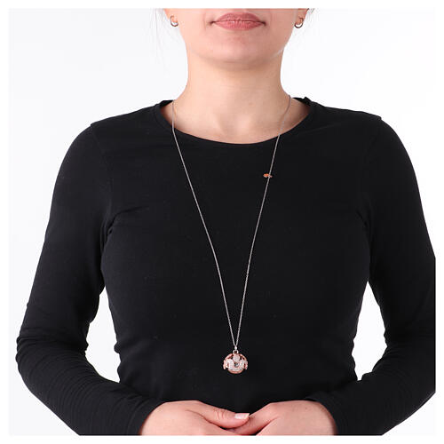 Amen Angel Caller Necklace Rhodium-Plated Steel 95 cm White Zircon Rose Charm 2