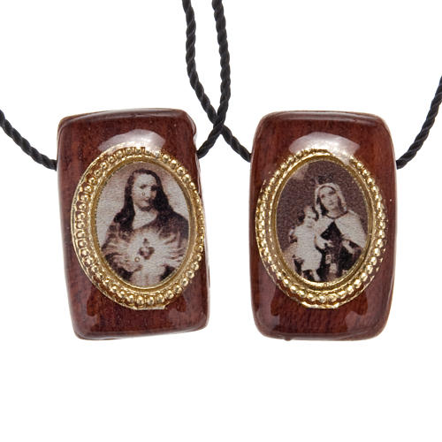 Brazilian Religious Necklace Scapular Plastic Brown Cord Jesus and Our Lady 