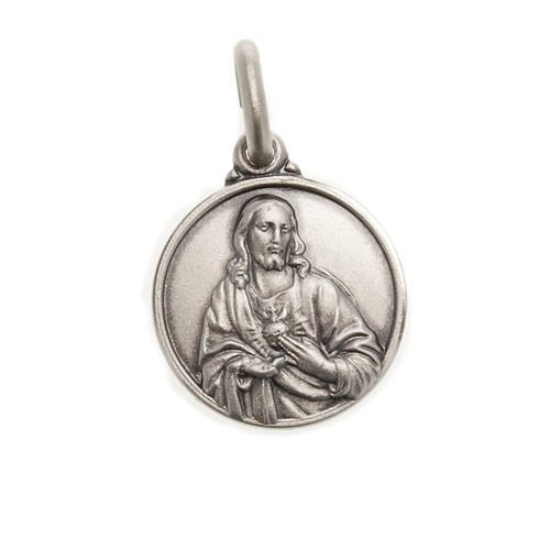 Escapulário medalha Sagrado Coração prata 925 14 mm 1