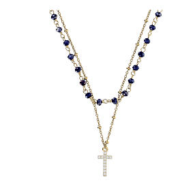 Choker necklace of gold plated 925 silver and 0.08 in blue crystal beads