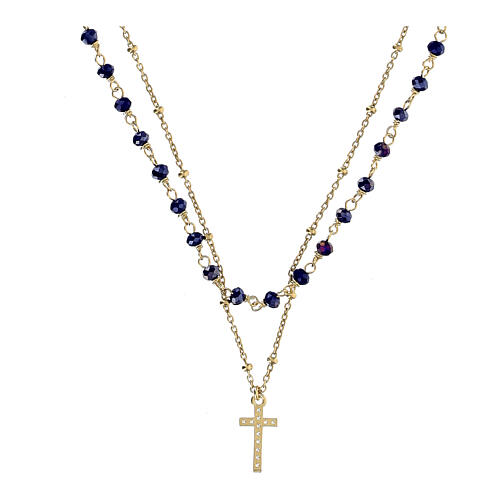 Choker necklace of gold plated 925 silver and 0.08 in blue crystal beads 2