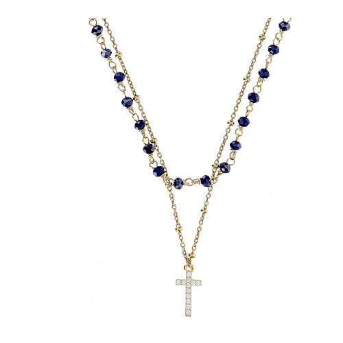 Collana girocollo argento 925 dorato e cristallo blu 2 mm 1