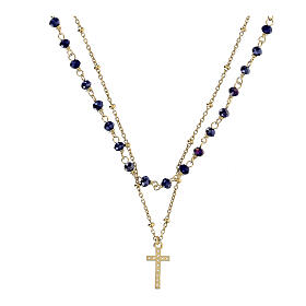 Golden 925 silver choker necklace and 2 mm blue crystal