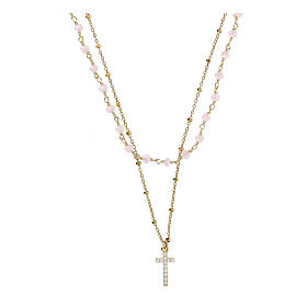 Choker necklace of gold plated 925 silver and 0.08 in pink crystal beads