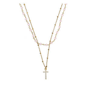 Collana girocollo cristallo rosa 2 mm argento 925 dorato