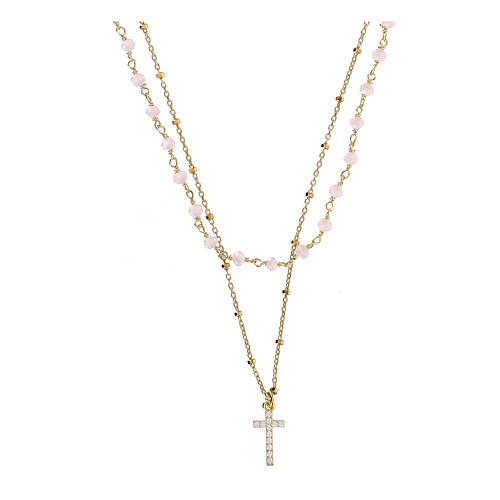 Collana girocollo cristallo rosa 2 mm argento 925 dorato 1