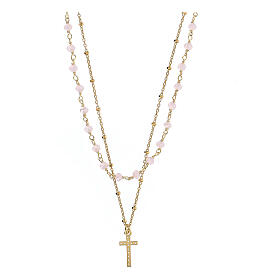 Naszyjnik  srebro 925 pozłacane, kryształ różowy 2 mm