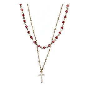 Choker necklace of gold plated 925 silver and 0.08 in crimson red crystal beads