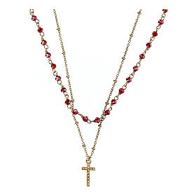 Choker necklace of gold plated 925 silver and 0.08 in crimson red crystal beads
