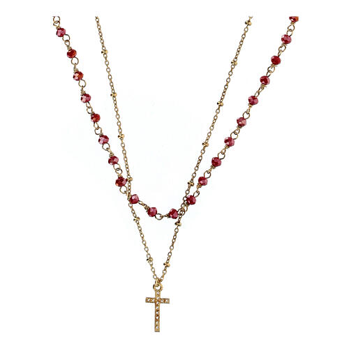 Choker necklace of gold plated 925 silver and 0.08 in crimson red crystal beads 2