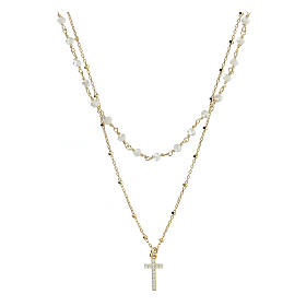 Cross choker necklace 2 mm 925 gold plated silver and white crystal