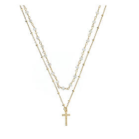 Cross choker necklace 2 mm 925 gold plated silver and white crystal