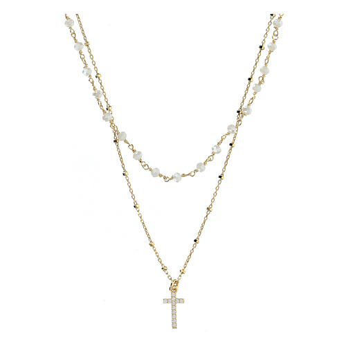 Cross choker necklace 2 mm 925 gold plated silver and white crystal 1