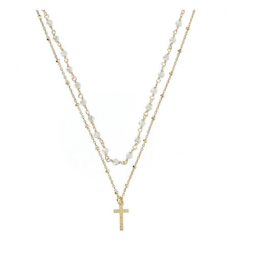 Cross choker necklace 2 mm 925 gold plated silver and white crystal 2