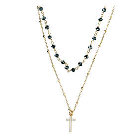 Collana argento 925 dorato 2 mm girocollo cristallo verde petrolio