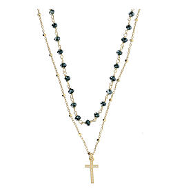 Collana argento 925 dorato 2 mm girocollo cristallo verde petrolio