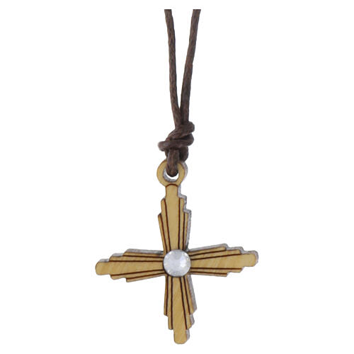 Collana artigianale Monastero Clarisse con croce traforata e dettaglio cristallino 1