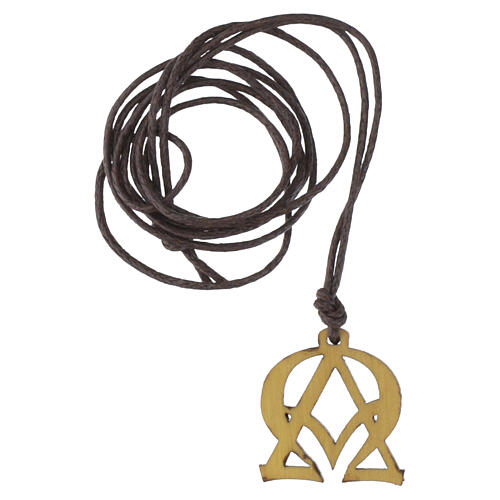 Pendente legno d'ulivo Monastero Albano simbolo alpha e omega 3