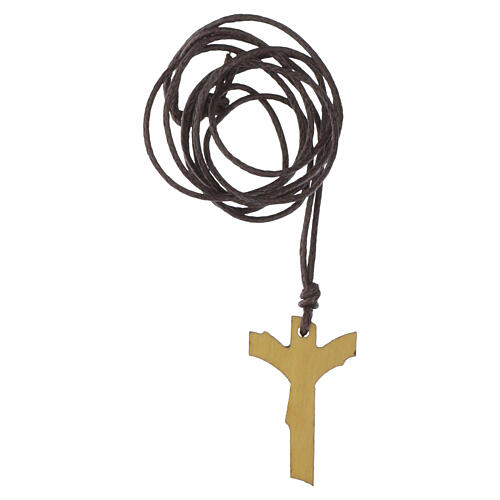 Collier en corde et bois d'olivier avec crucifix Sœurs Clarisses 3
