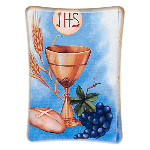 Chalice and host print on blue background 1
