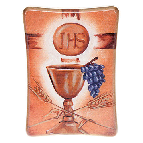 Chalice and Host print on red background 1