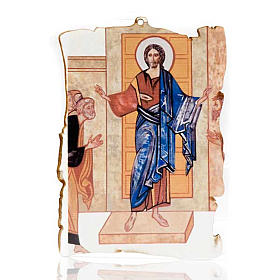Bild Pergament Christus Pantokrator aus Holz.