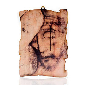 Quadretto legno pergamena Volto di Cristo