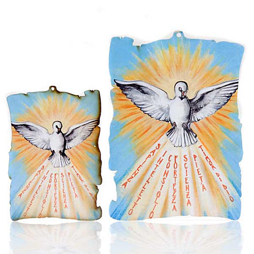 Small picture on wood Holy Spirit yellow rays parchment 1