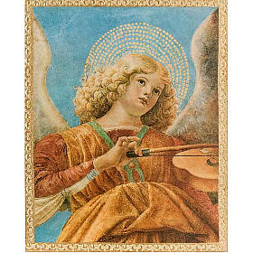 Print on wood, Angel with mandolin with frame