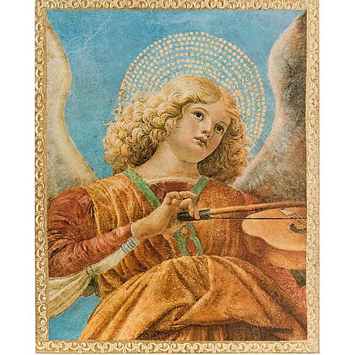 Print on wood, Angel with mandolin with frame 1