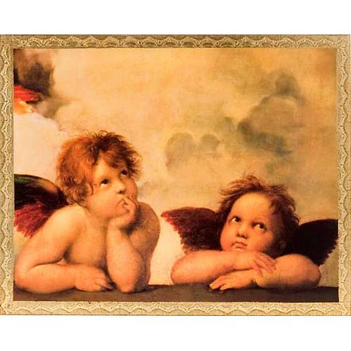 Print on wood, Raffaello's Angels with frame 1